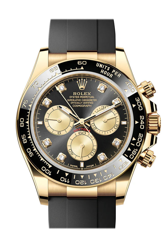 Rolex Daytona 40 Bright Black Golden Diamond Dial Yellow Gold Men's Watch 126518LN