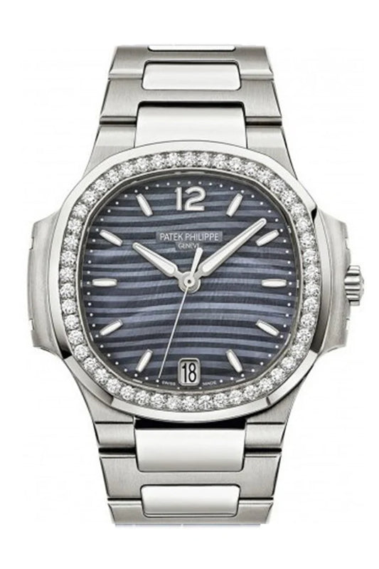 Patek Philippe Nautilus Blue Tinted Mother of Pearl Dial Automatic Ladies Diamond Watch 7018/1A-010