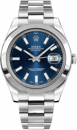 Rolex Datejust II 41 Blue Dial Index Dial Dial Steel Men's Watch (116300)