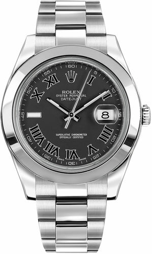 Rolex Datejust II Black Roman Dial Stainless Steel Oyster Automatic Men's Watch 116300