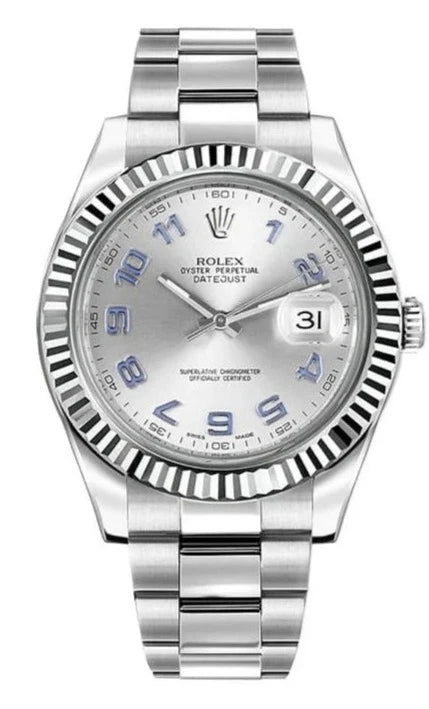 Rolex Datejust II 41 Grey Arabic Dial 18kt White Gold Fluted Bezel Men's Watch (116334)