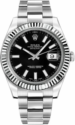 Rolex Datejust II 41 Black Dial Fluted Bezel Men's Watch (116334)